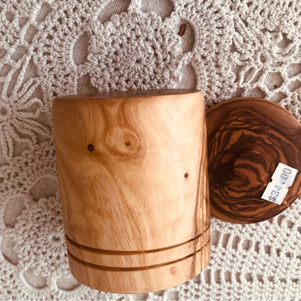 NATURAL OLIVE WOOD HONEY JAR